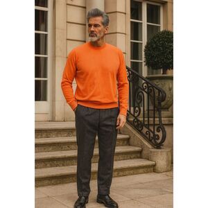 Battaglia Beverly Hills Orange Long Sleeve Crewneck Pullover Sweater Men's Sz 54